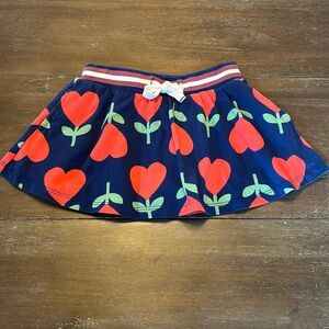 Mini Boden Cotton Dark Blue/Red Hearts Skirt with Shorts Underneath